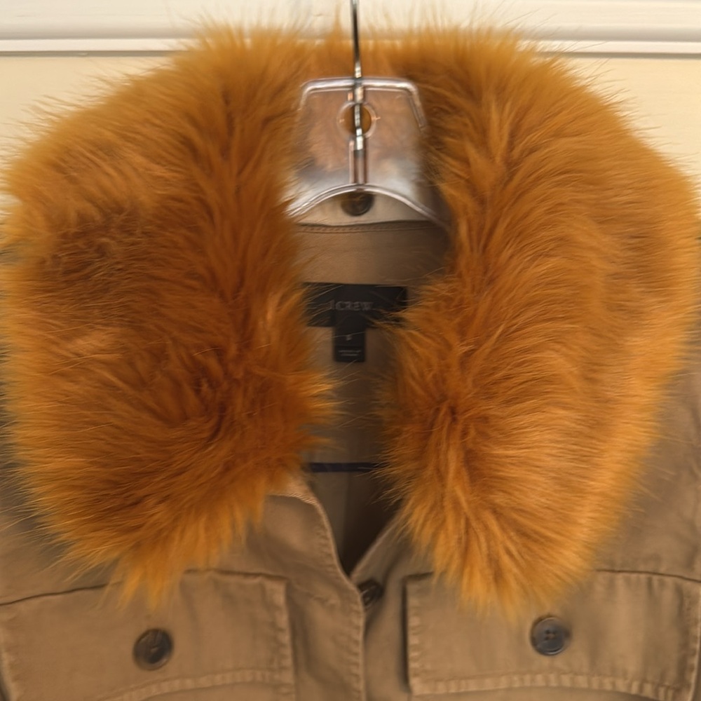 J CREW Khaki Peplum Chino Jacket With Removable Faux Fur Collar - Picture 2 of 8